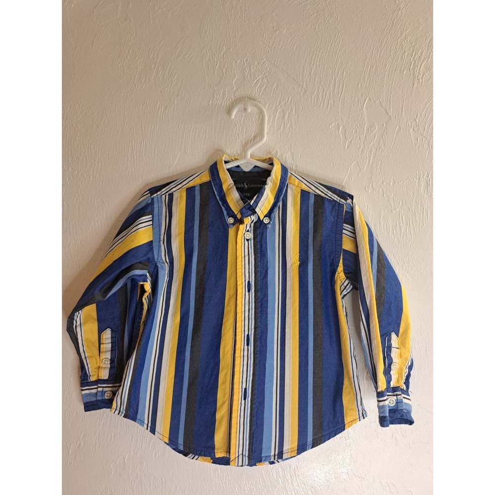Ralph Lauren 24M Stripe Blue/Yell Cotton LS Button-Up Americana Preppy Classic